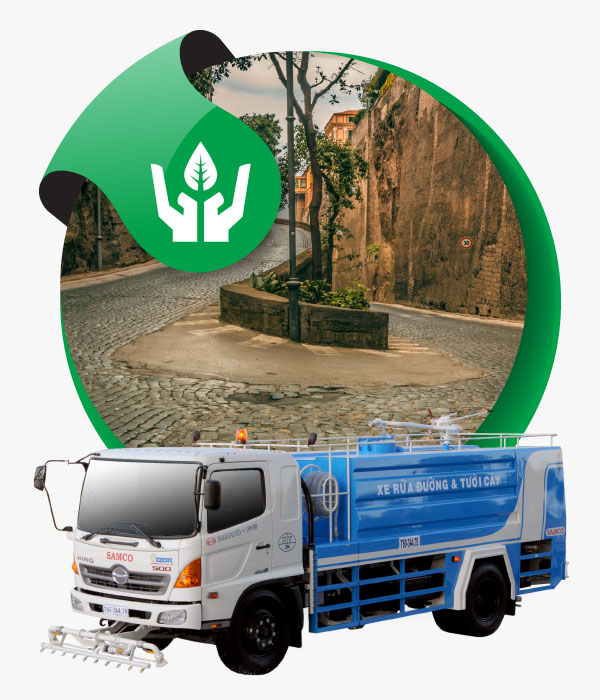 Xe tưới cây và rửa đường